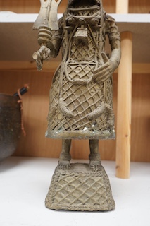 A large Benin style bronze figure of a warrior, 62cm. Condition - fair to good